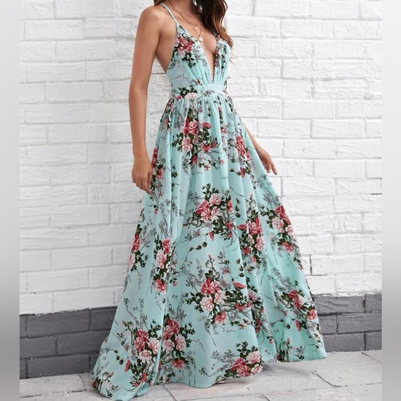 Boho Criss Cross Backless Open Back Floral Print Cami Maxi Dress - Picture 6 of 6